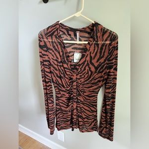 Free People Tiger Print Sheer Long Sleeve
